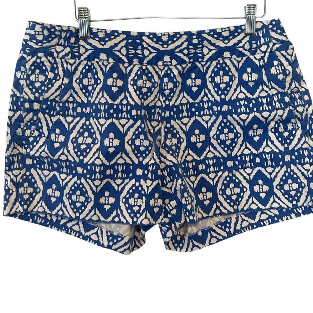 J. Crew Factory Women's Blue and White Ikat Print City Shorts in Size 8